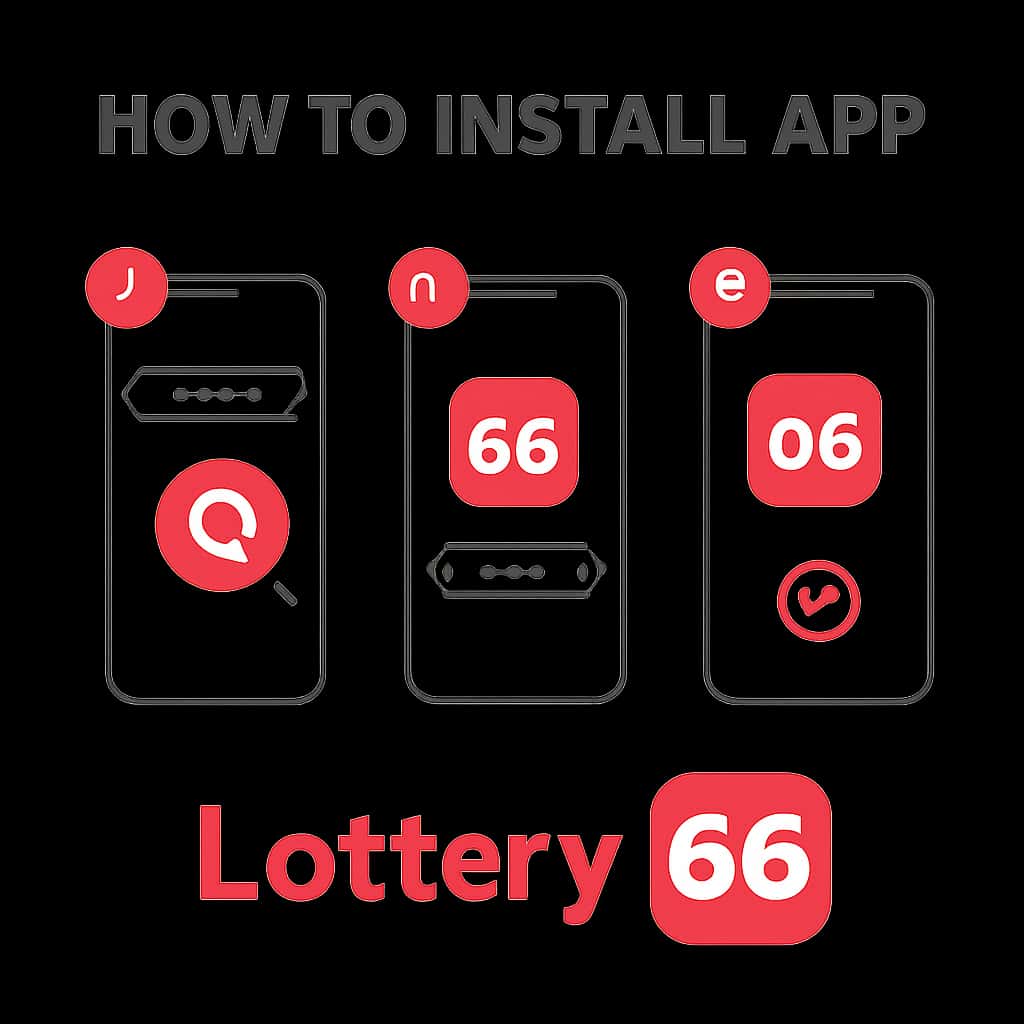 Illustration detailing the steps to install the Lottery 66 App.