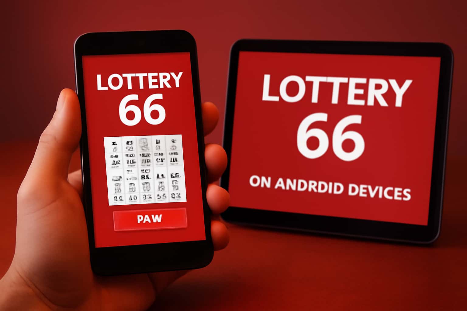 Informational graphic about Lottery 66 on Android Devices.