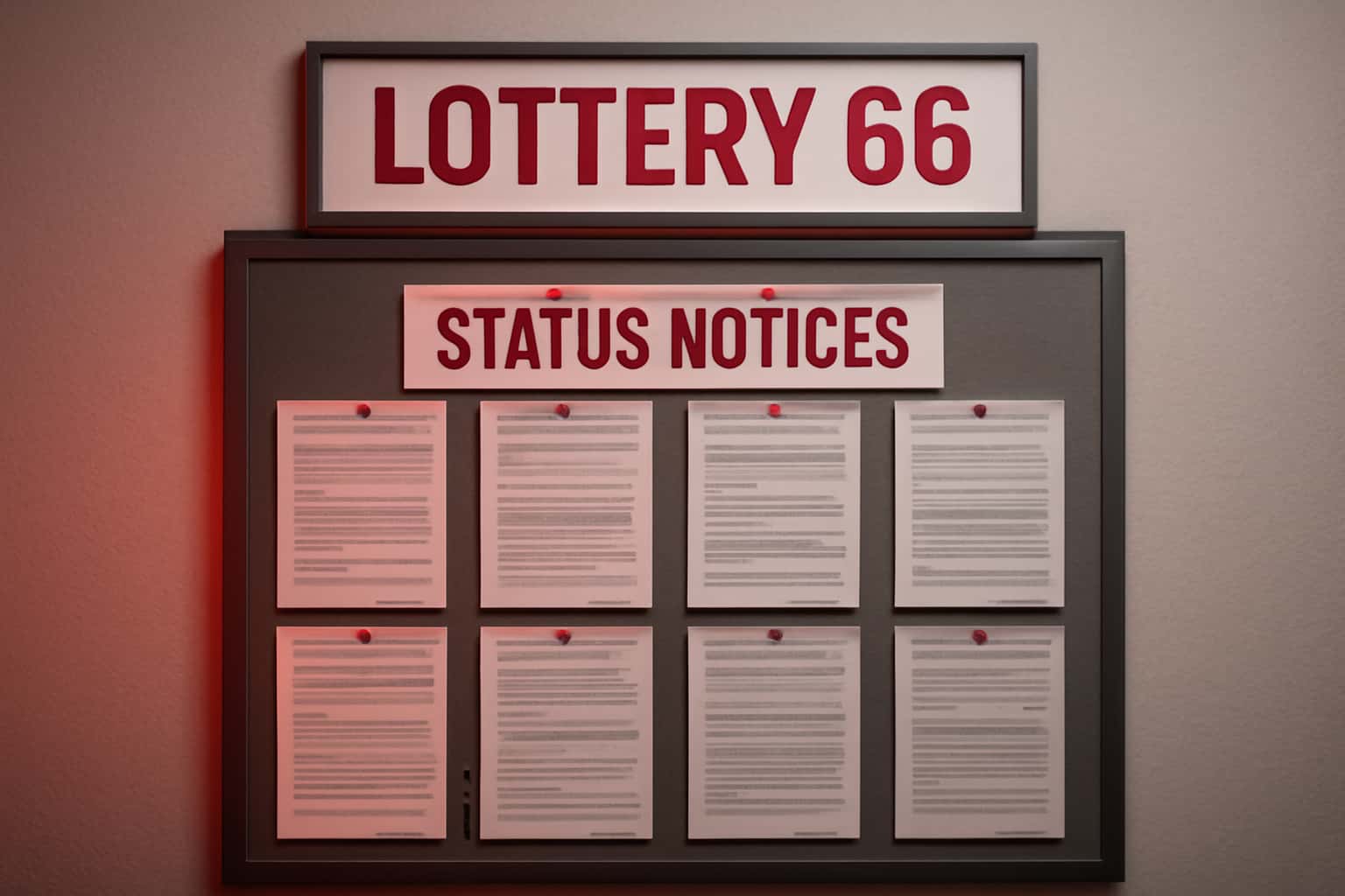 An informational graphic showcasing Lottery 66 Status Notices with modern design elements.