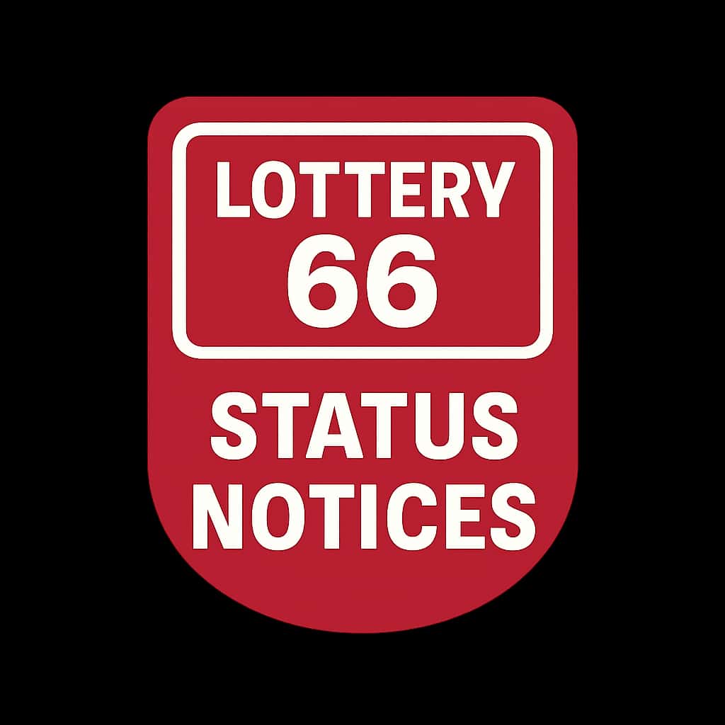A badge design symbolizing Lottery 66 Status Notices.